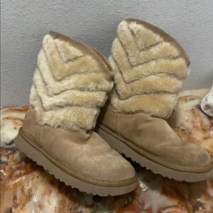 Uggs Cozy Tan Suede Fur-Lined Boots